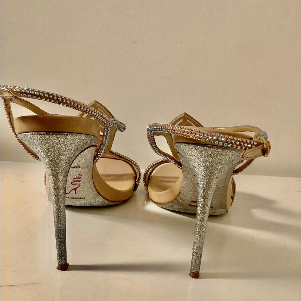 Rene Caovilla Crystal Chevron T Strap Rhinestone Jeweled Slingback Sandals - Picture 3 of 9